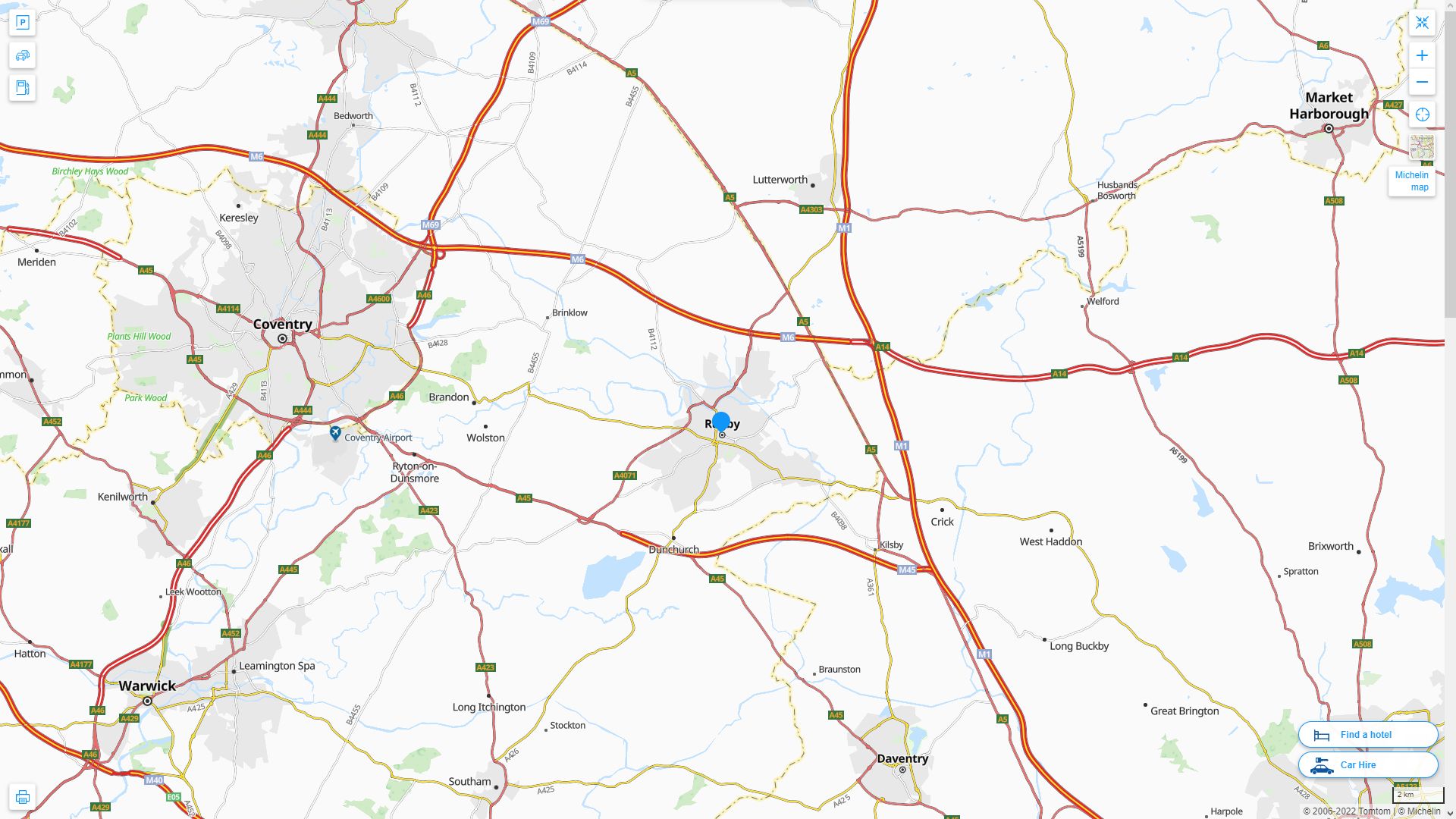 Rugby Royaume Uni Autoroute et carte routiere